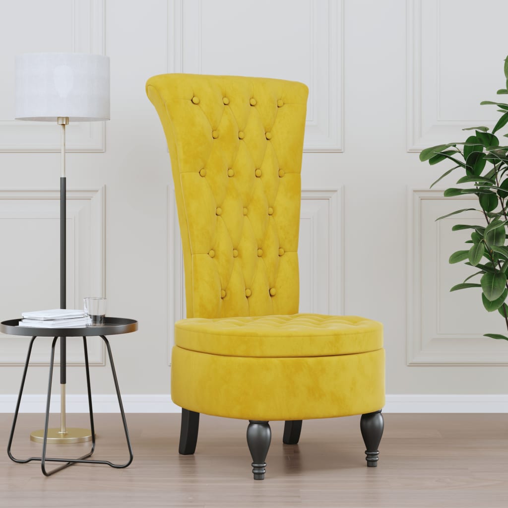 High Back Chair Yellow Velvet Button Design