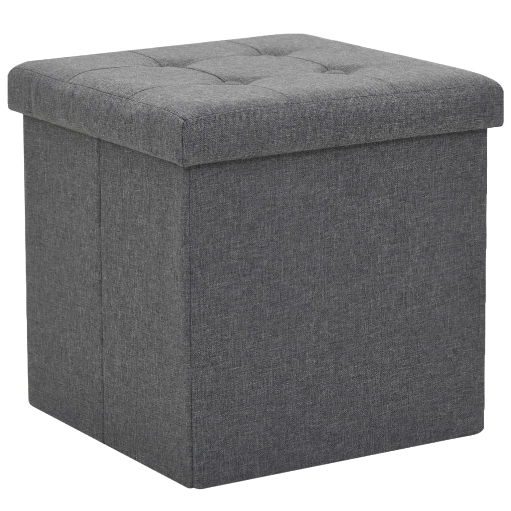 Folding Storage Stool Dark Grey Faux Linen