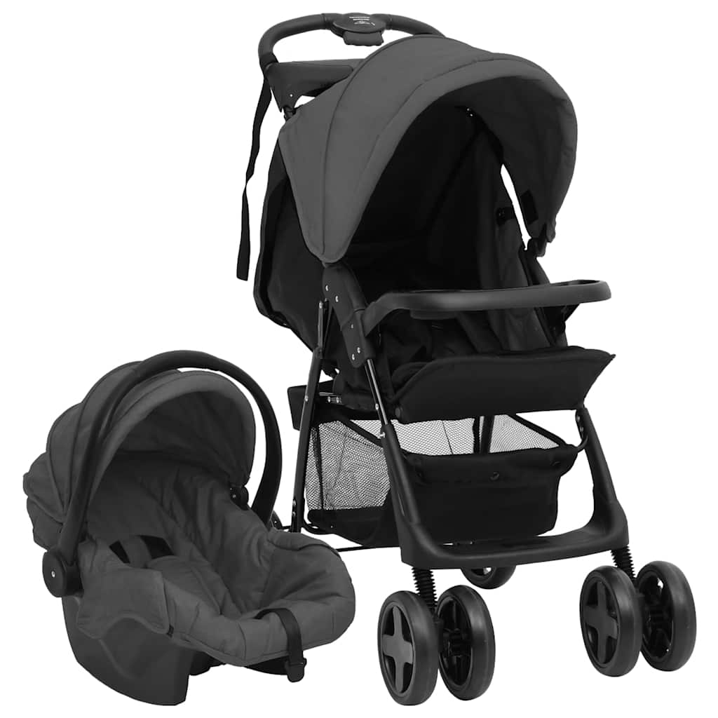 3-in-1 Baby Stroller Dark Grey and Black Steel