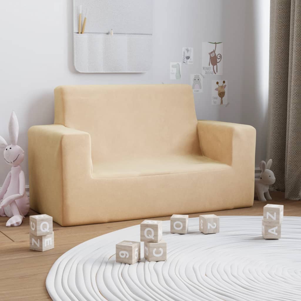 2-Seater Kids Sofa Cream Soft Plush