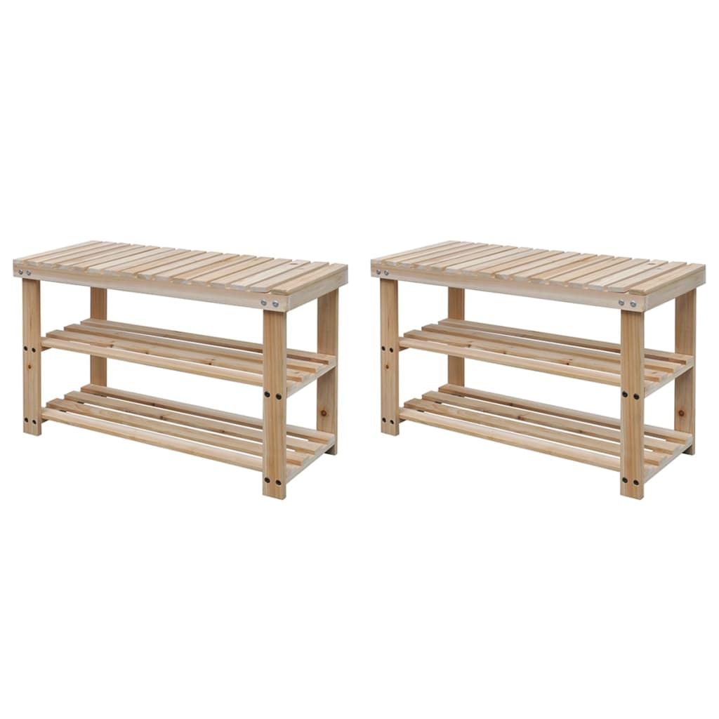 2-in-1 Shoe Rack with Bench Top 2 pcs Solid Wood (2x241067)