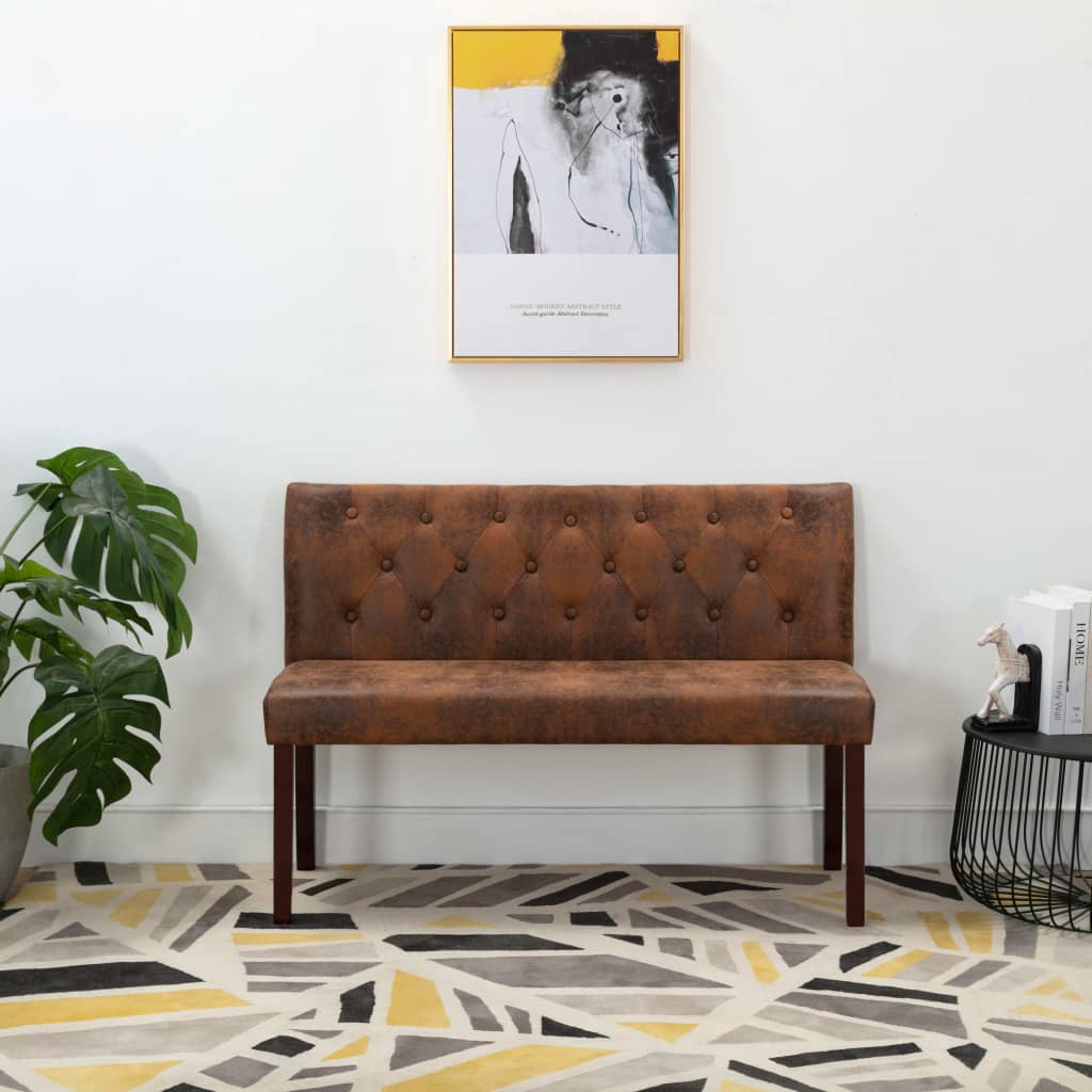 Bench 120 cm Brown Faux Suede Leather