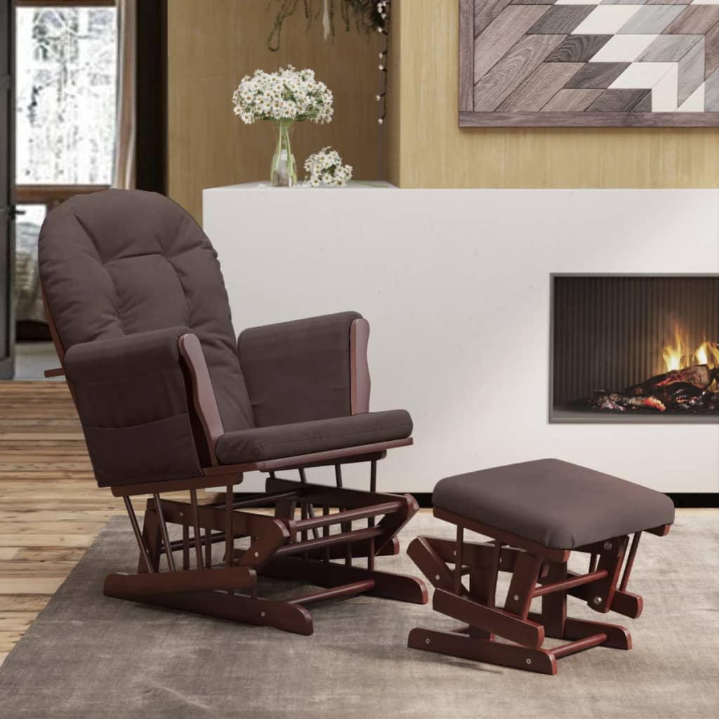 Glider Chair with Stool Brown Fabric