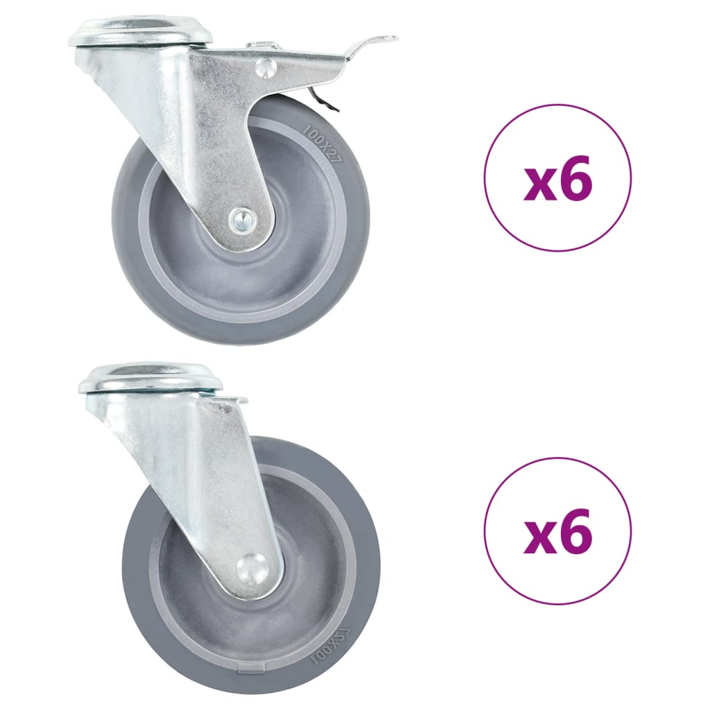 12 pcs Bolt Hole Swivel Casters 100 mm (3x143432)