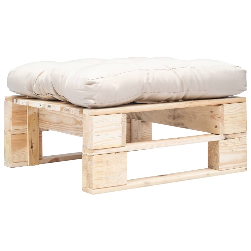 Garden Pallet Ottoman with Sand Cushion Natural Wood (45767+44647)