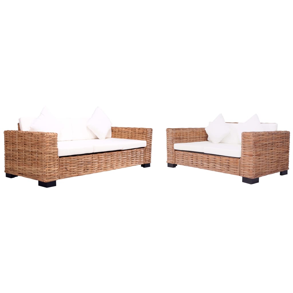 2 Piece Garden Sofa Set with Cushions Natural Rattan (244418+244419)