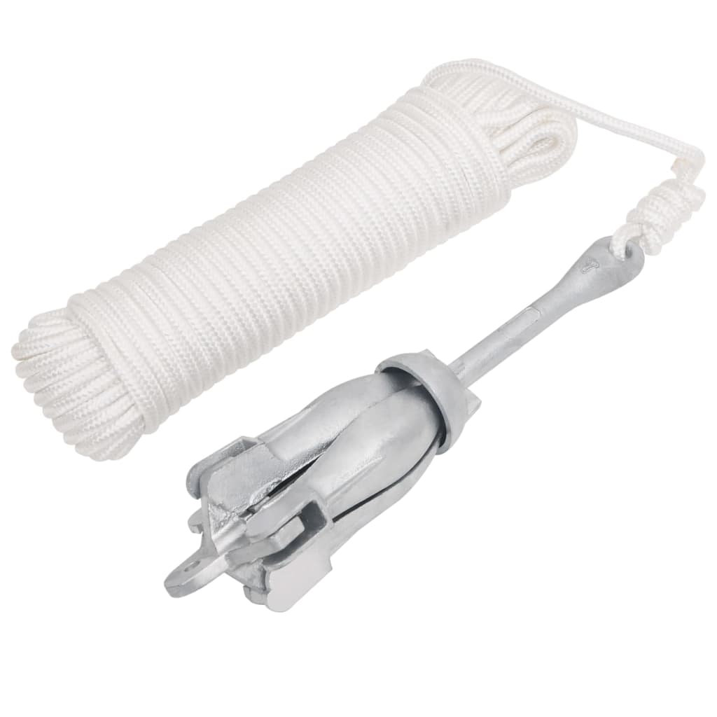 Folding Anchor with Rope Silver 3,2 kg Malleable Iron