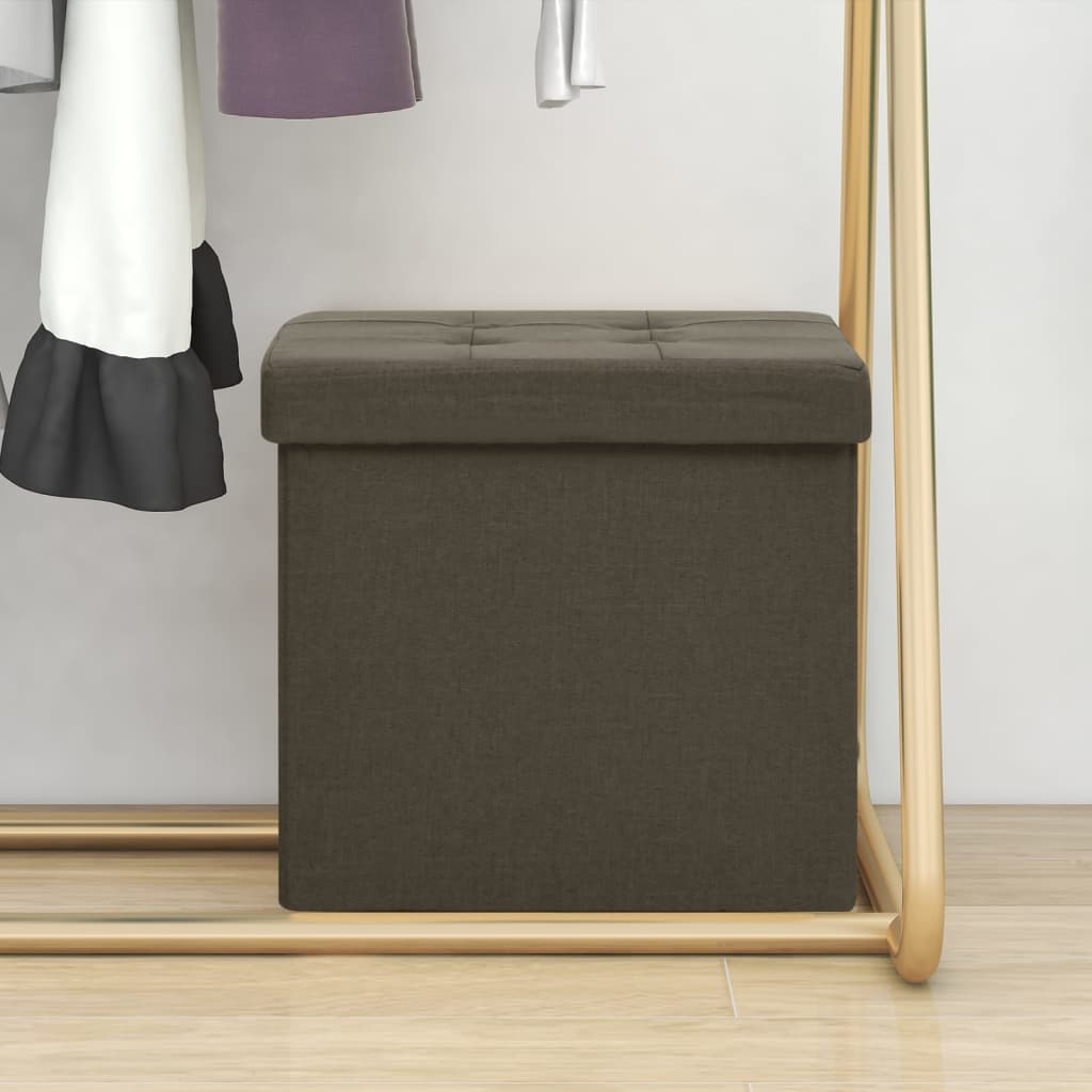 Folding Storage Stool Dark Brown Faux Linen