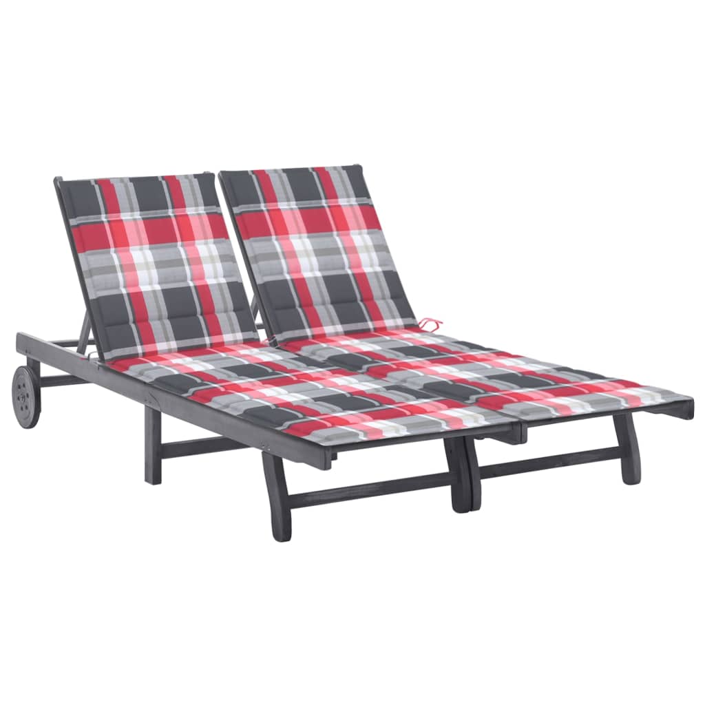 2-Person Garden Sun Lounger with Cushion Grey Solid Acacia Wood