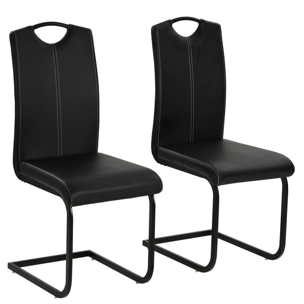 Cantilever Dining Chairs 2 pcs Black Faux Leather