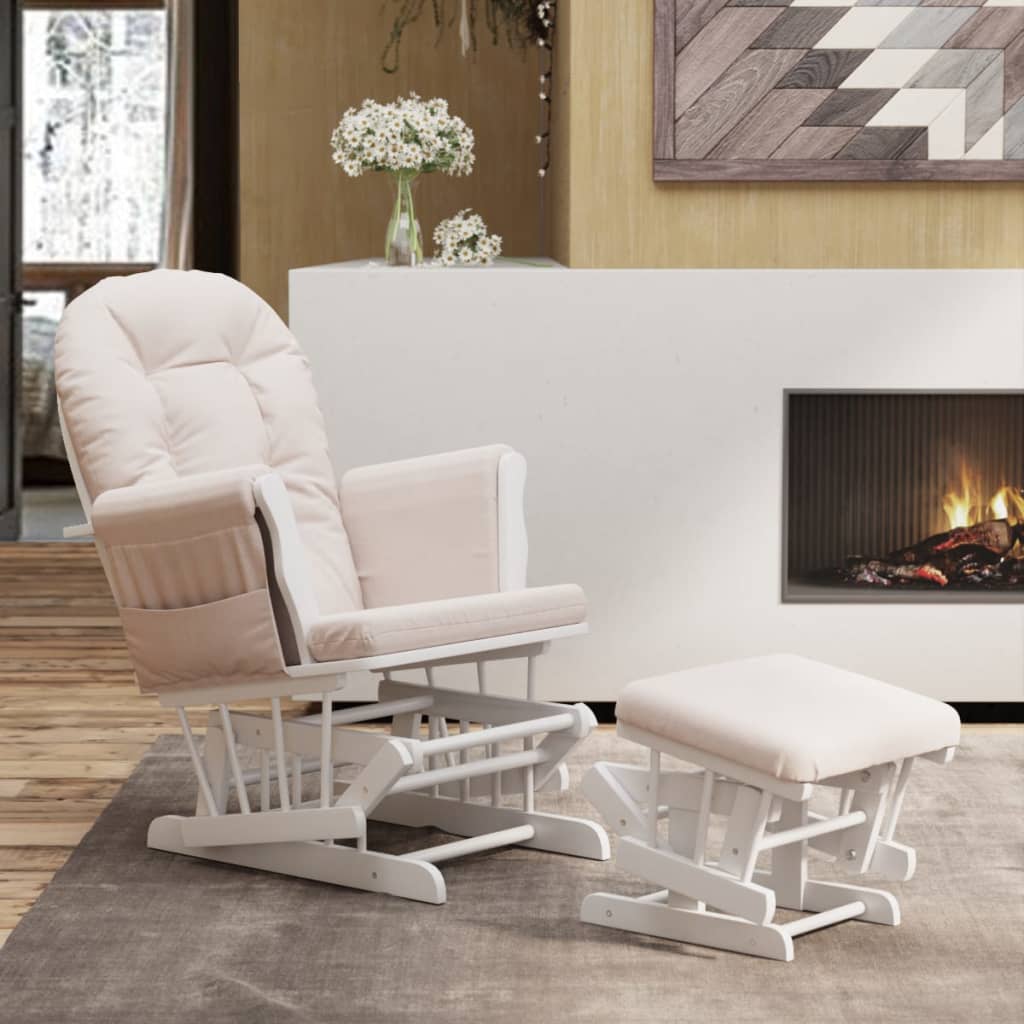 Glider Chair with Stool Light Pink Fabric
